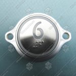 Кнопка вызова/приказа, KONE, AVDBUT, 6 этаж, круглая, серебристая поверхность, белая подсветка, нержавеющая сталь, с крепёжными отверстиями и шрифтом Брайля