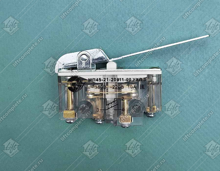 Микропереключатель, МП45-21-20911-00УХЛ3, двухполюсный, рычаг, 1НО+1НЗ (аналог ВП73-11011-00)