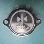 Кнопка вызова/приказа, KONE, AVDBUT, закрытие, круглая, серебристая поверхность, белая подсветка, нержавеющая сталь, с крепёжными отверстиями и шрифтом Брайля