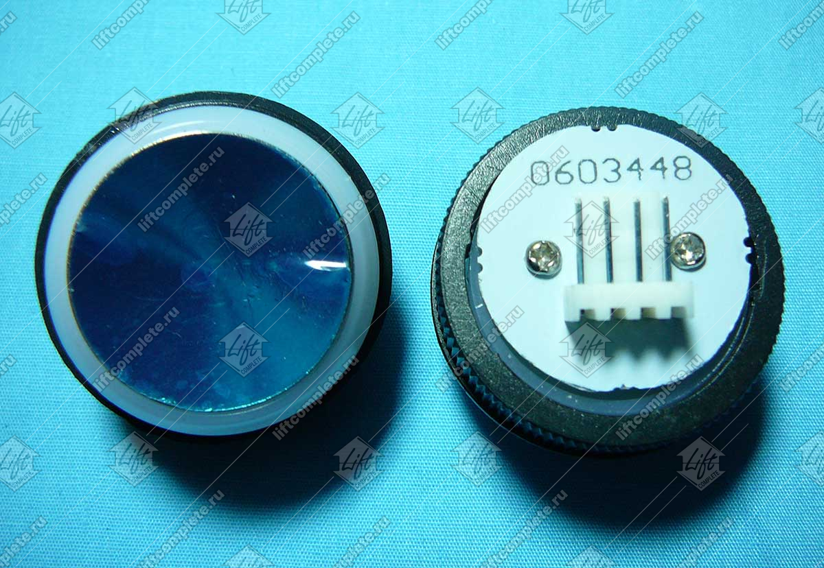 Кнопка в сборе, OTIS GEN2, посадка -27.5 мм, белая подсветка,полированная, нержавеющая сталь, AMP, 30x21 мм, круглая