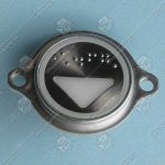 Кнопка вызова/приказа, KONE, AVDBUT, символ ВНИЗ, круглая, серебристая поверхность, красная подсветка, с крепёжными отверстиями и шрифтом Брайля