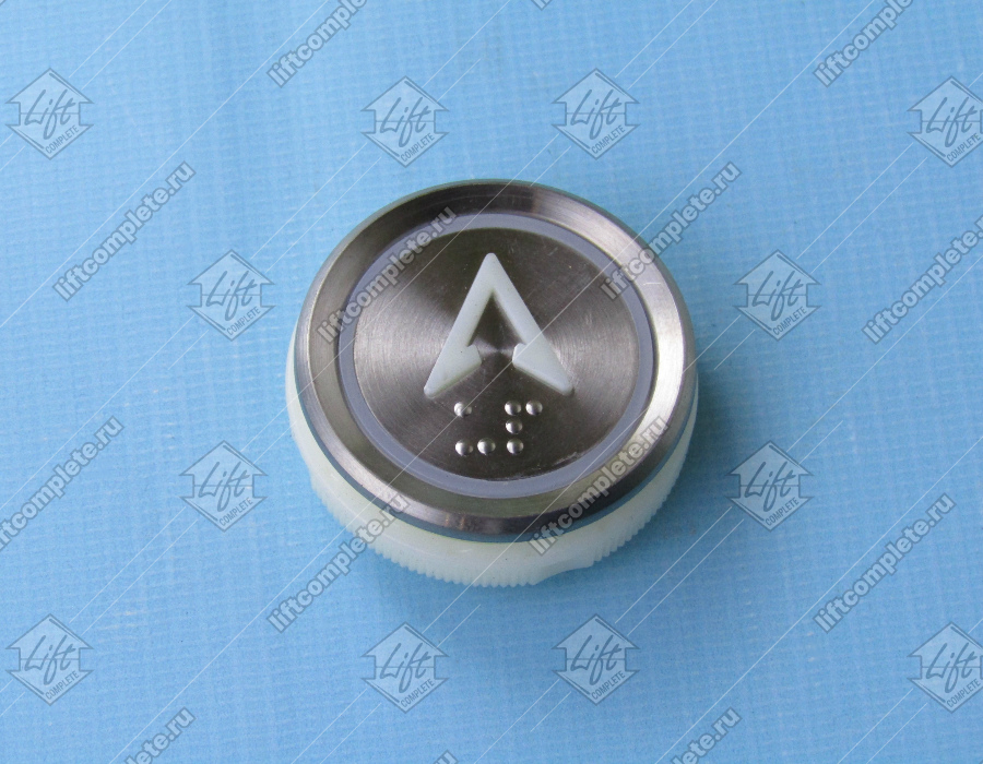 Кнопка вызова с кодом Брайля, металлическая круглая, пластиковая стрелка ВВЕРХ, цвет синий (BST)