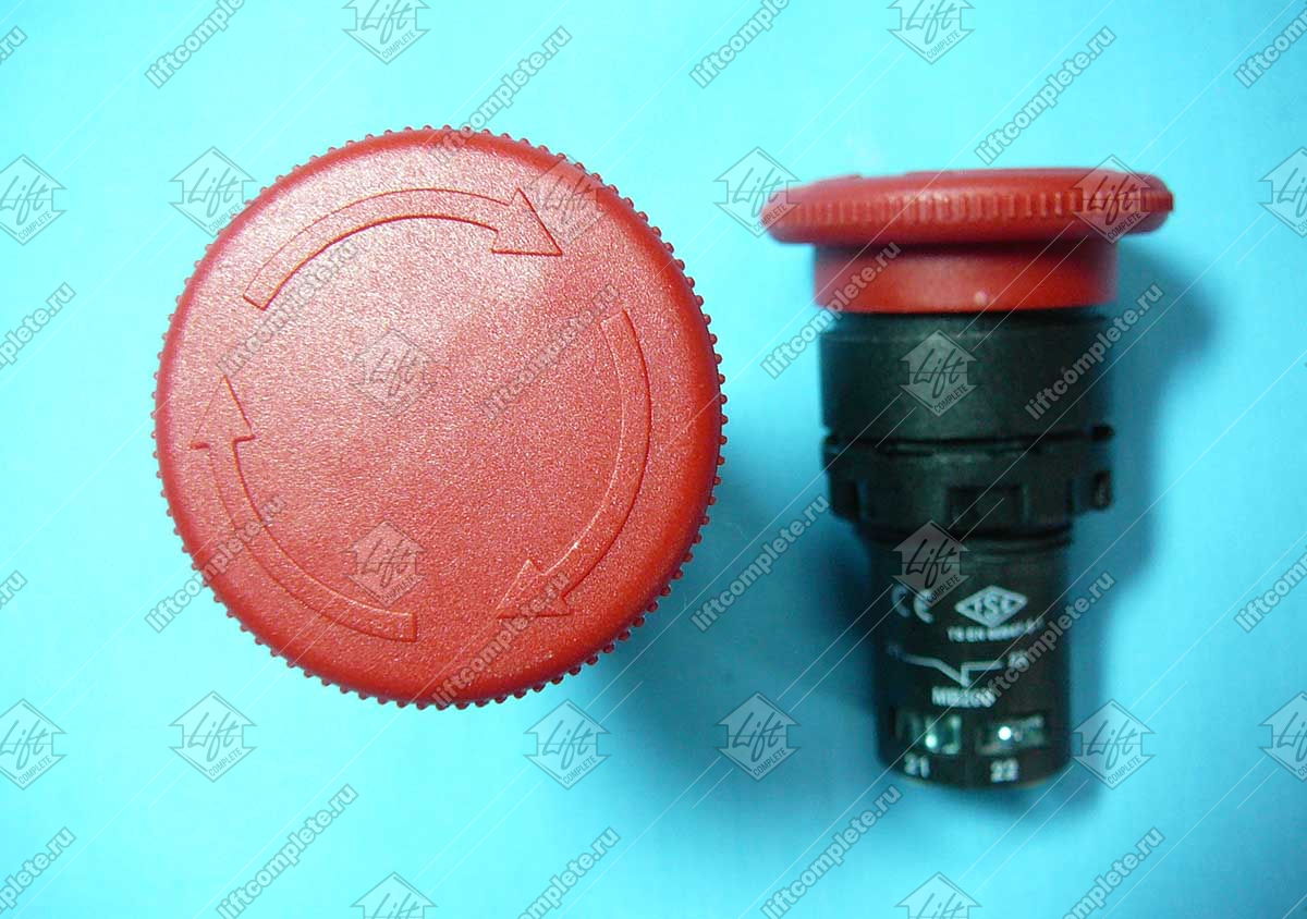 Кнопка нажимная моноблочная (1НЗ), EMAS, красная, грибок, MB200E, d=22